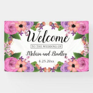 Pink Coral Lila Summer Floral Wedding Willkommen Banner