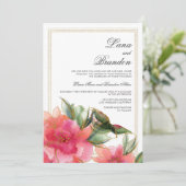 Pink coral mint white gold glitter floral wedding einladung (Stehend Vorderseite)