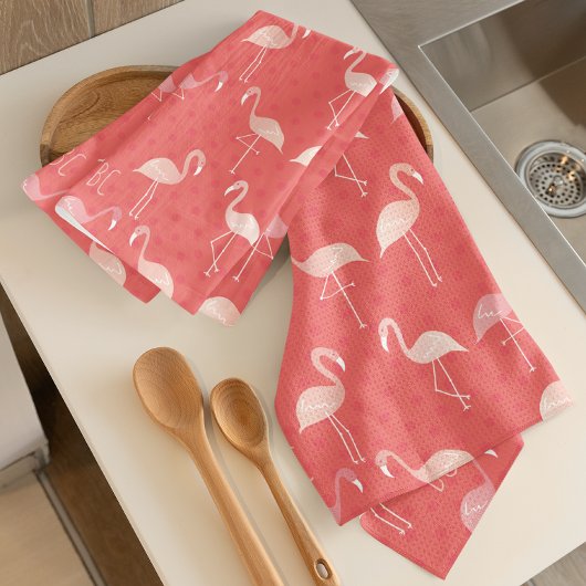Pink Coral Red Flamingo Pattern Personalized Geschirrtuch