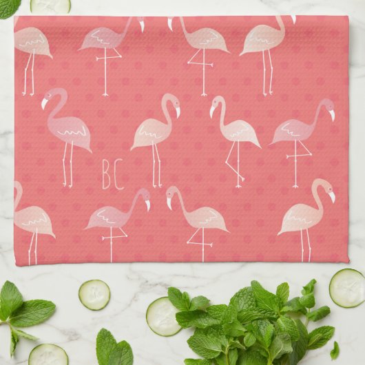 Pink Coral Red Flamingo Pattern Personalized Geschirrtuch (Gefaltet)