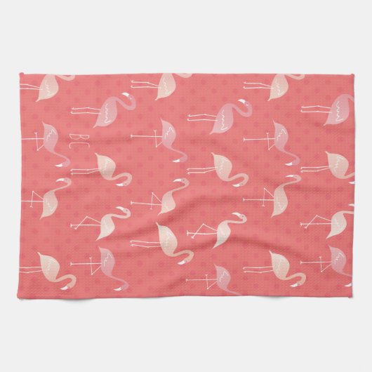 Pink Coral Red Flamingo Pattern Personalized Geschirrtuch (Horizontal)