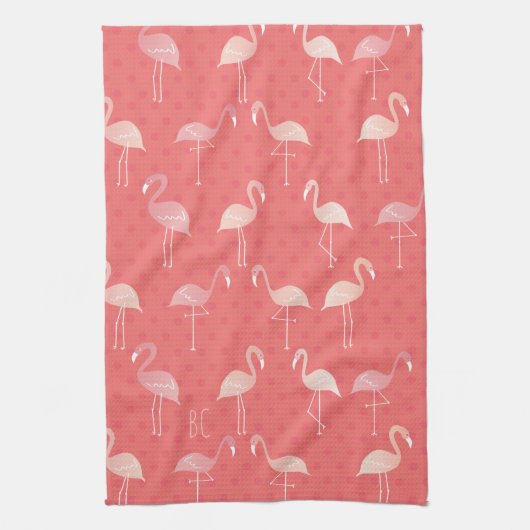 Pink Coral Red Flamingo Pattern Personalized Geschirrtuch (Vertikal)
