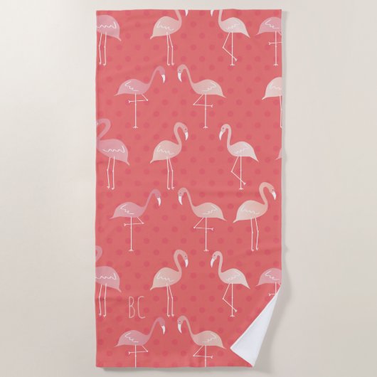 Pink Coral Red Flamingo Pattern Personalized Strandtuch (Vorderseite)