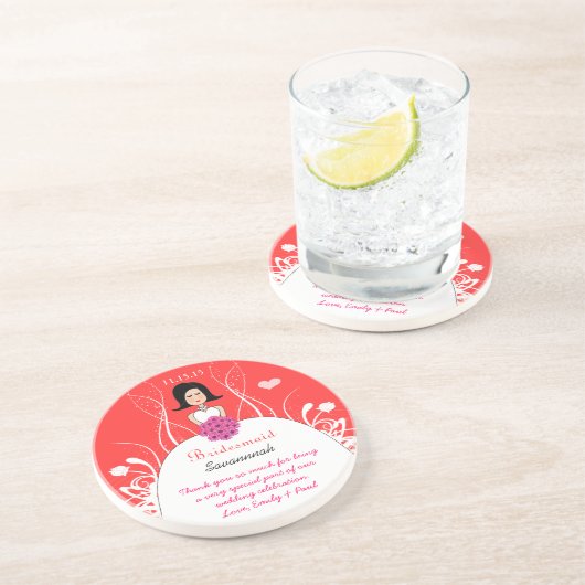 Pink & Coral Side Teil Bridesmaid Untersetzer (Seite)