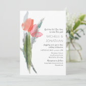 Pink Coral Tulips Moderne Christliche Hochzeit mit Einladung (Stehend Vorderseite)