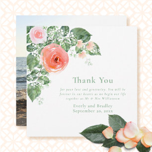 Pink Coral Watercolor Floral Wedding Vielen Dank Einladung