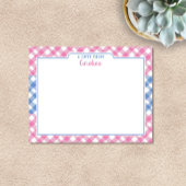 Pink & Cornflower Blue Preppy Gingham Stationery Mitteilungskarte