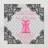 Pink Corset & Black Lace Lingerie Brautparty Einladung (Vorne/Hinten)