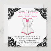 Pink Corset & Black Lace Lingerie Dusche Einladung (Vorderseite)