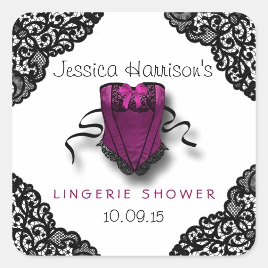 Pink Corset & Black Lace Lingerie Duschkleber Quadratischer Aufkleber (Vorderseite)