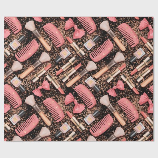 Pink Cosmetics Pattern Glitter  Geschenkpapier (Flach)