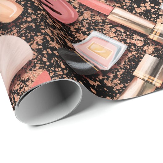 Pink Cosmetics Pattern Glitter  Geschenkpapier (Rolleneckpunkt)