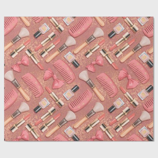 Pink Cosmetics Pattern Glitter Geschenkpapier (Flach)
