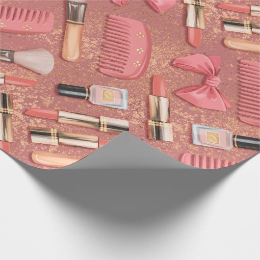 Pink Cosmetics Pattern Glitter Geschenkpapier (Ecke)