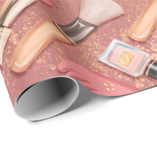 Pink Cosmetics Pattern Glitter Geschenkpapier (Rolleneckpunkt)