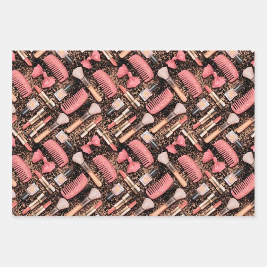 Pink Cosmetics Pattern Glitter  Geschenkpapier Set (Vorderseite 3)