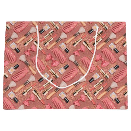 Pink Cosmetics Pattern Glitter  Große Geschenktüte (Vorderseite)