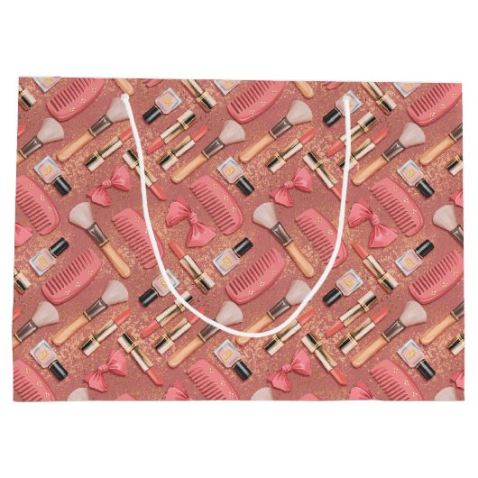 Pink Cosmetics Pattern Glitter  Große Geschenktüte (Rückseite)