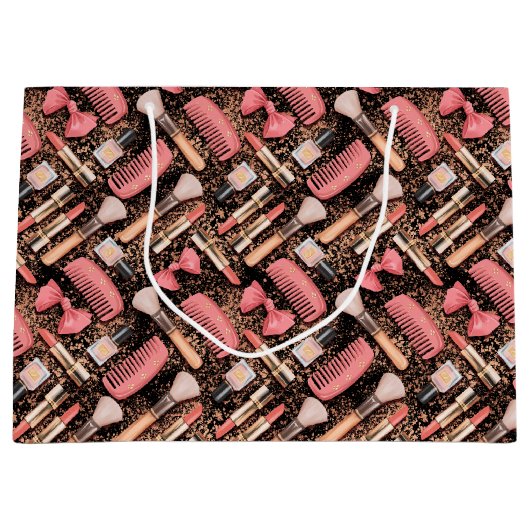 Pink Cosmetics Pattern Glitter  Große Geschenktüte (Vorderseite)
