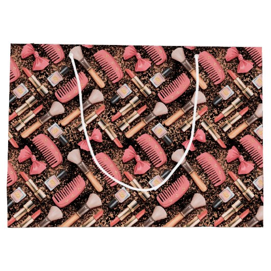 Pink Cosmetics Pattern Glitter  Große Geschenktüte (Rückseite)
