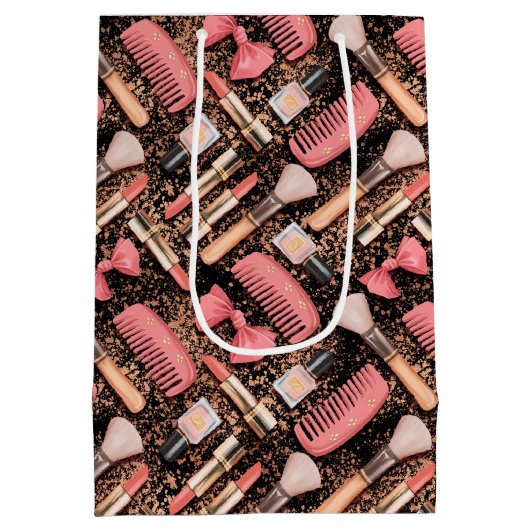 Pink Cosmetics Pattern Glitter  Mittlere Geschenktüte (Rückseite)