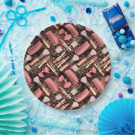 Pink Cosmetics Pattern Glitter Pappteller (Party)