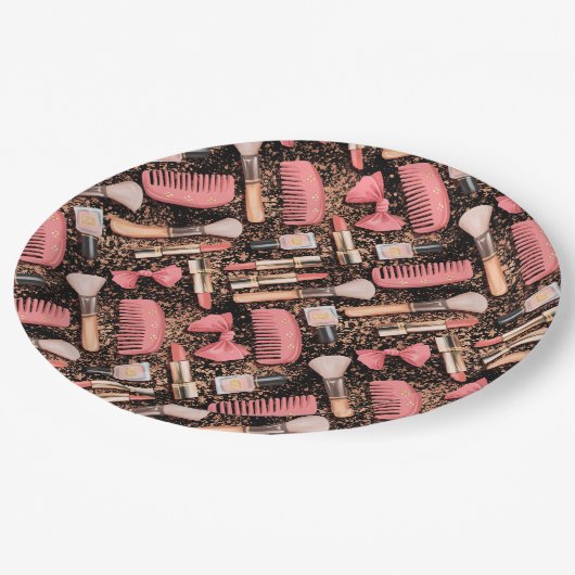 Pink Cosmetics Pattern Glitter Pappteller (Schrägansicht)