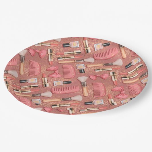 Pink Cosmetics Pattern Glitter Pappteller (Schrägansicht)