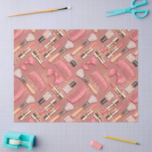 Pink Cosmetics Pattern Glitter  Seidenpapier (Basteln)