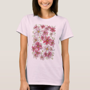 Pink Cosmos Aquarell Blumenmuster – Vibrant T-Shirt