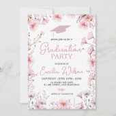 Pink Cosmos & Bee Graduation Invitation Einladung (Vorderseite)