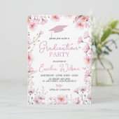 Pink Cosmos & Bee Graduation Invitation Einladung (Stehend Vorderseite)