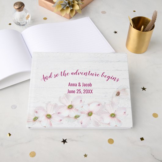 Pink Cosmos Blume Wedding Guest Book Gästebuch (Vorderseite Offen)