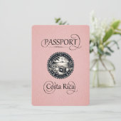 Pink Costa Rica Passport Save The Date (Stehend Vorderseite)