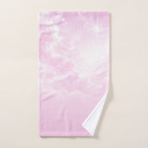 Pink Cotton Candy Clouds Starry Sky Badhandtuch Set