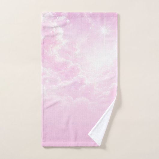 Pink Cotton Candy Clouds Starry Sky Badhandtuch Set (Handtuch)