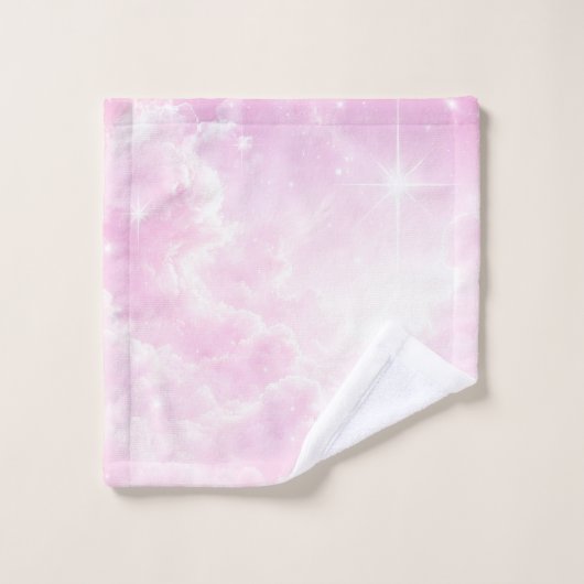 Pink Cotton Candy Clouds Starry Sky Badhandtuch Set (Waschlappen)