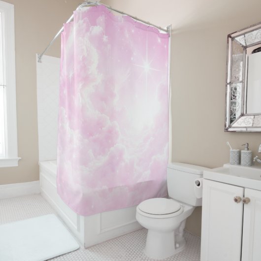 Pink Cotton Candy Clouds Starry Sky Duschvorhang (Beispiel)