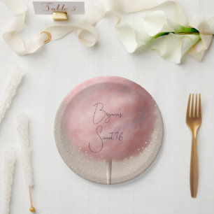 Pink Cotton Candy Gold Confetti Geburtstagsparty Pappteller