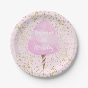 Pink Cotton Candy & Gold Confetti Geburtstagsparty Pappteller