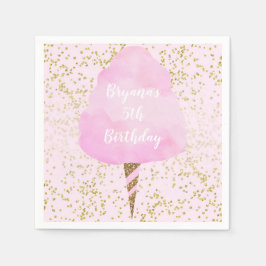 Pink Cotton Candy & Gold Confetti Geburtstagsparty Serviette
