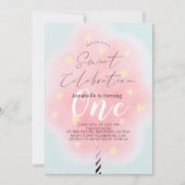 Pink Cotton Candy Sweet Girl 1. Geburtstag Einladung (Vorderseite)