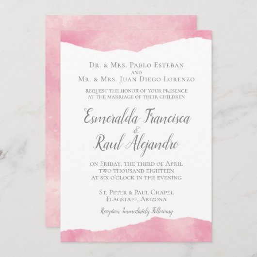 Pink Cotton Candy Watercolor Hochzeit Einladung (Vorne/Hinten)
