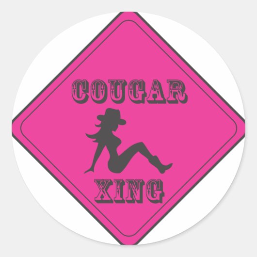 Pink Cougar Crossing Cowgirl Runder Aufkleber (Vorderseite)