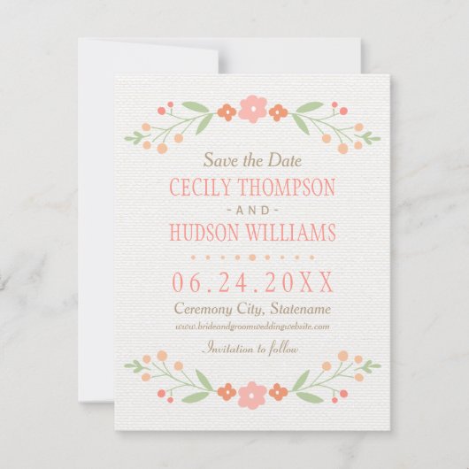 Pink Country Floral Wedding Save The Date (Vorderseite)
