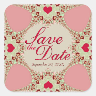 Pink Country Hearts Lace Save the Date Stickers