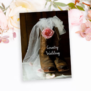 Pink Country Rose und Cowboy Boots Western Hochzei Einladung