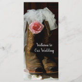 Pink Country Rose und Cowboy Boots Western Hochzei Programm (Vorderseite)