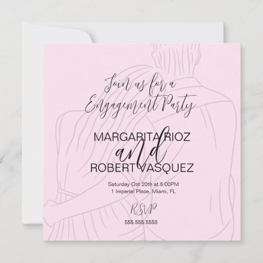 Pink Couple Hugging Script Engagement Party Save The Date (Vorderseite)