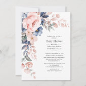 Pink Couples Babydusche Blumenblau Moderne Einladung (Vorderseite)